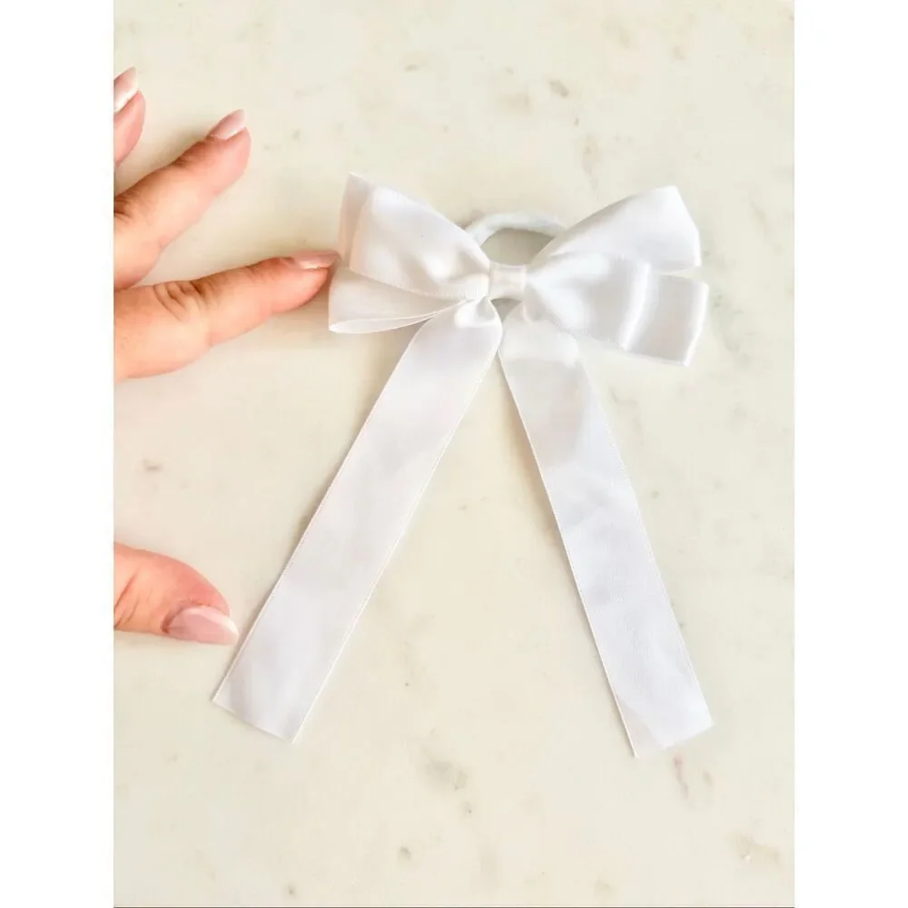 White Satin Ribbon Bow Hair Tie / Coquette Minimalist Accessory